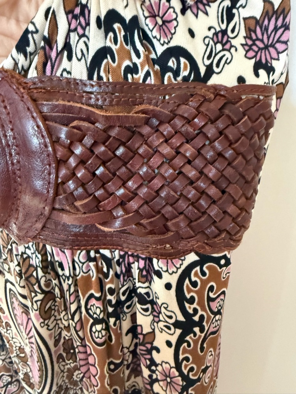 Sky Maxi Dress with Deep-V/Braided Leather Belt SZ M $270 - Picture 4 of 7